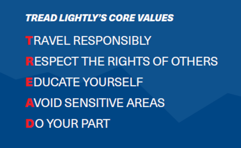 Tread Lightly's Core Values - Travel Responsibly Respect the Rights of Others Educate Yourself Avoid Sensitive Areas Do Your Part